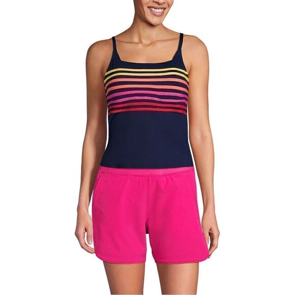 Land's End Tankini Plus Top square neck navy sunset stripe adjustable Various - Picture 3 of 5